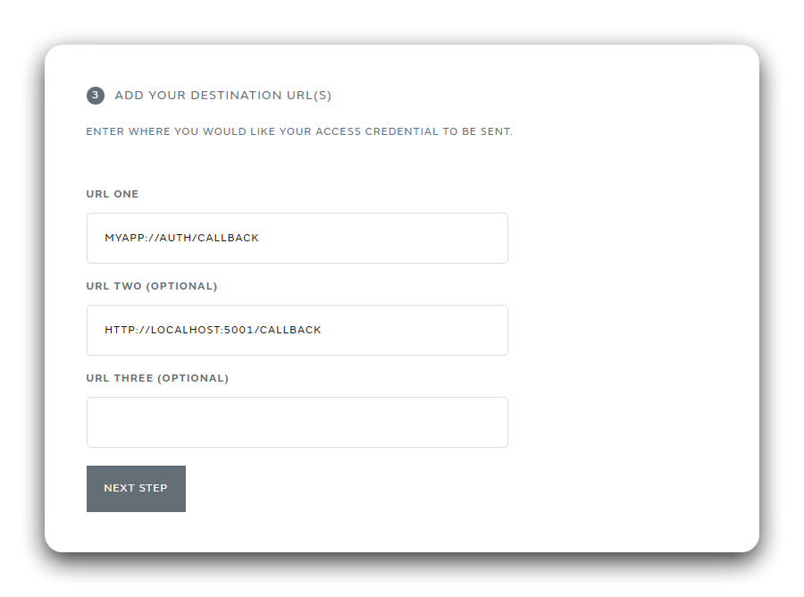 Set callback URI screen